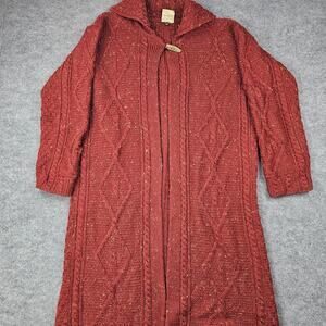 Connemara Knitwear Sweater Womens Medium Red Wool Ireland Cable Knit Toggle Long